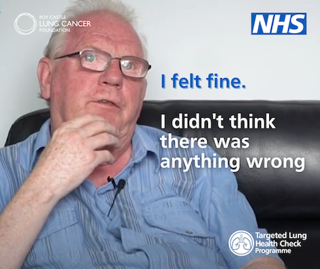 A man is sat on a sofa. The text says 'I felt fine. I didn't think there was anything wrong'.