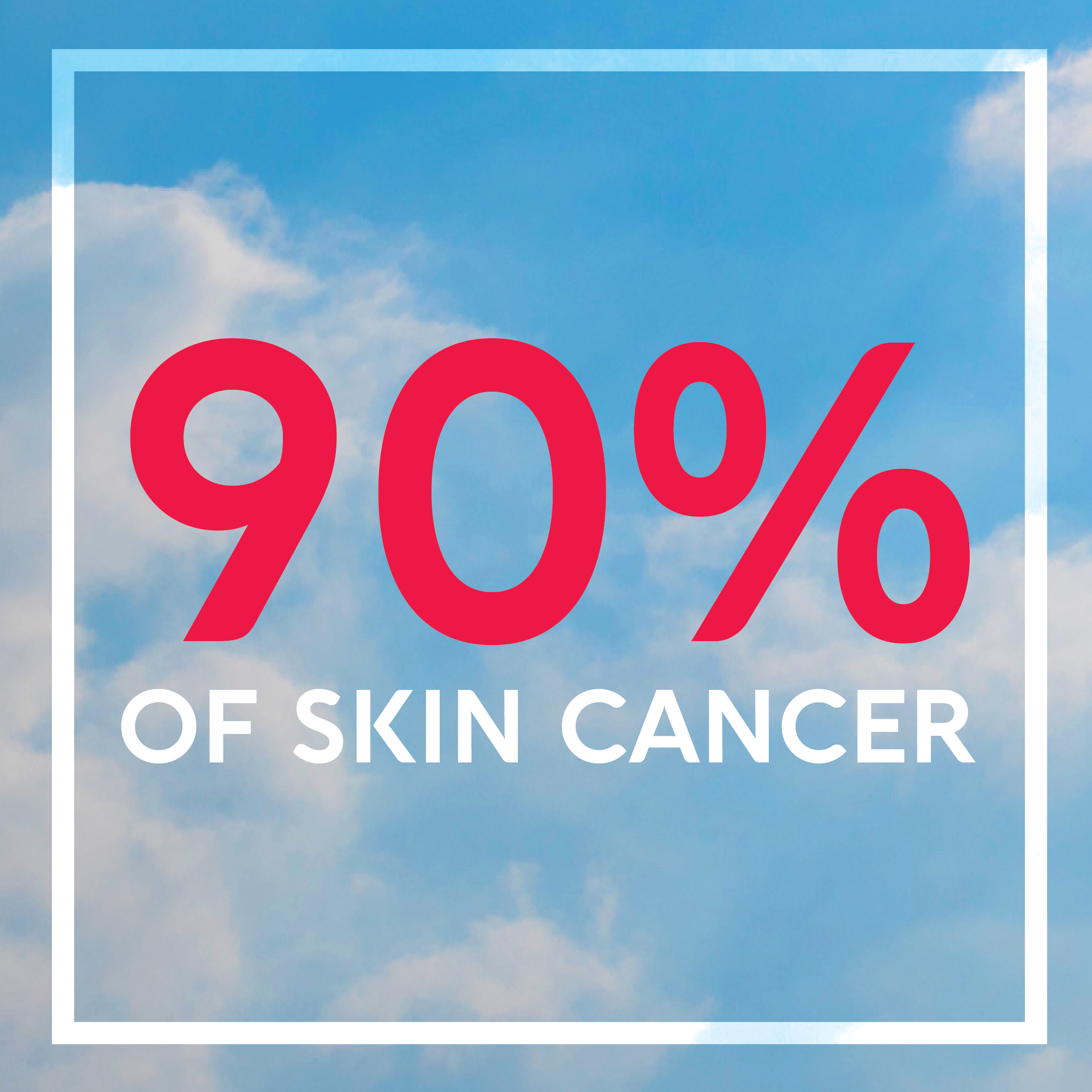 Text over a blue sky background says 90% of skin cancer.