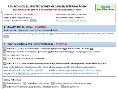 Example of a two week wait cancer pathway referral form