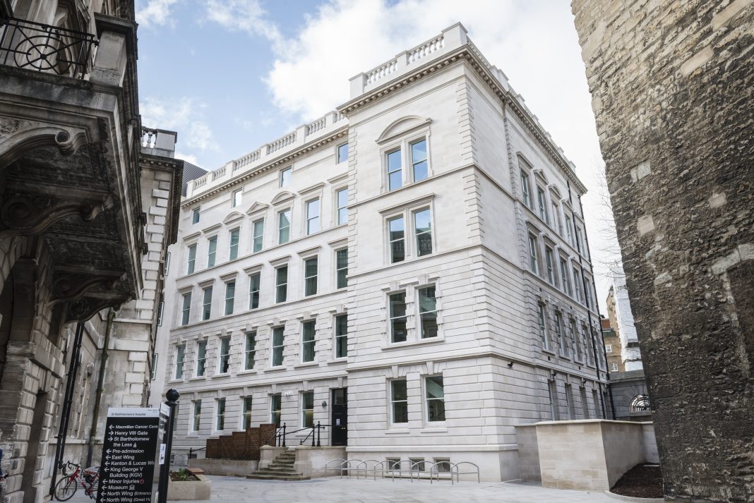 A large white building.