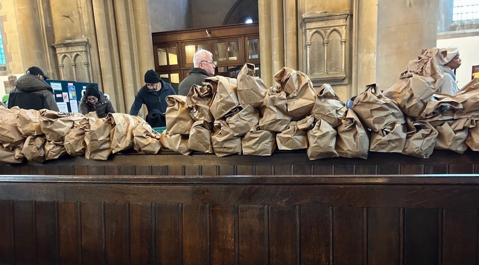 An image of food parcels at a foodbank ready to hand out to residents.