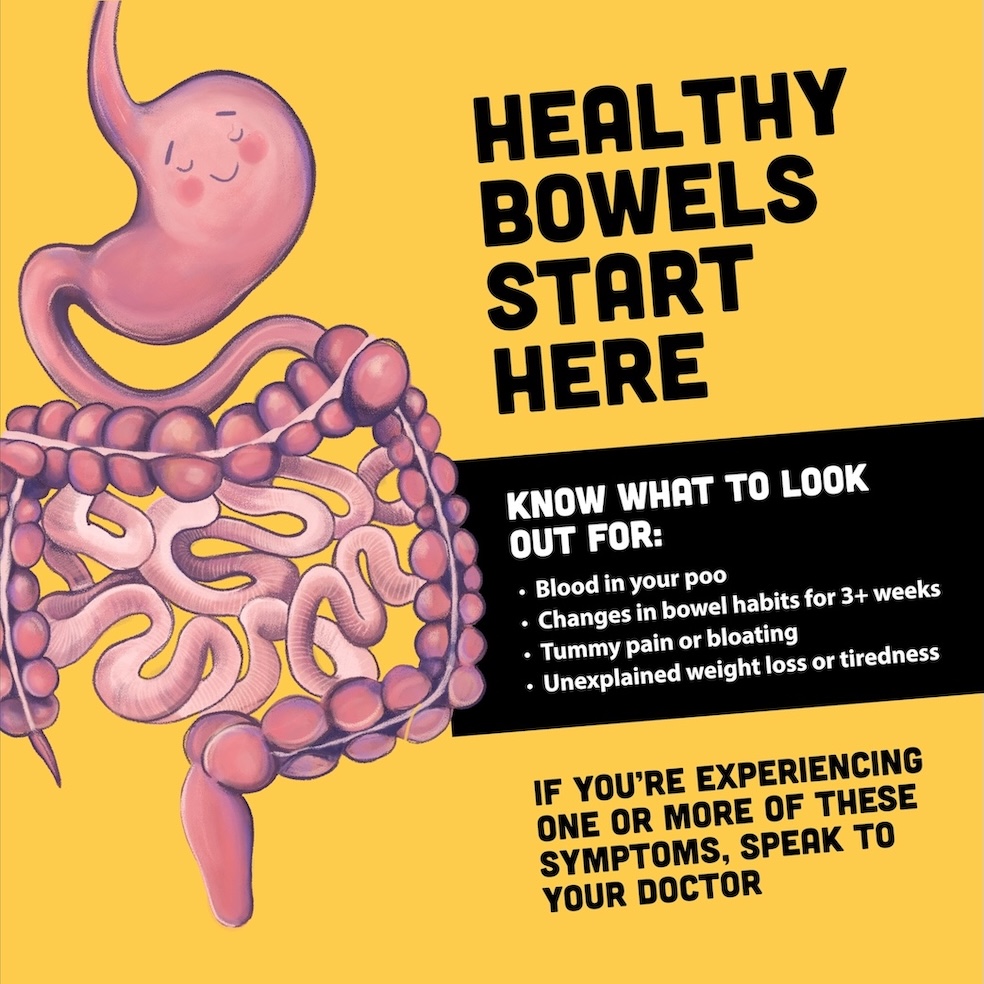 A bowel cancer screening social media graphic.
