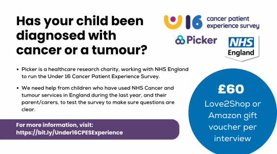 Under 16 Cancer Patient Experience Survey. Has your child been diagnosed with cancer or a tumour?