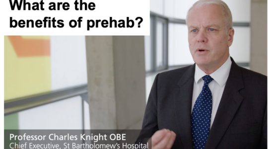 A man in a suit is facing the camera. In text to his left it says What are the benefits of prehab?