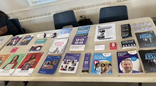table with informative flyers