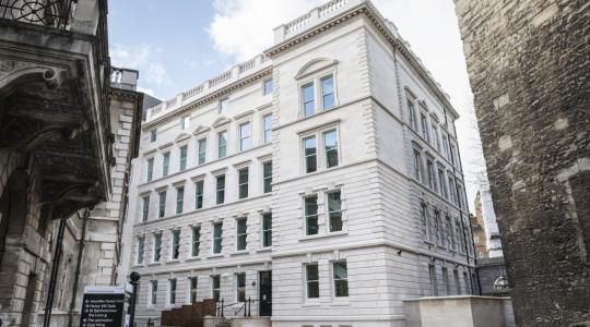 A large white building.