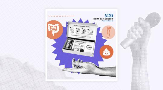 A graphic icon of a bowel screening test kit.