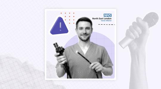 A picture of a surgeon with a colonoscopy tube and camera.