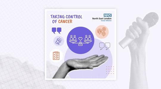 An image if a hand is holding a purple ball which has icons of people and a heart balancing on some scales.