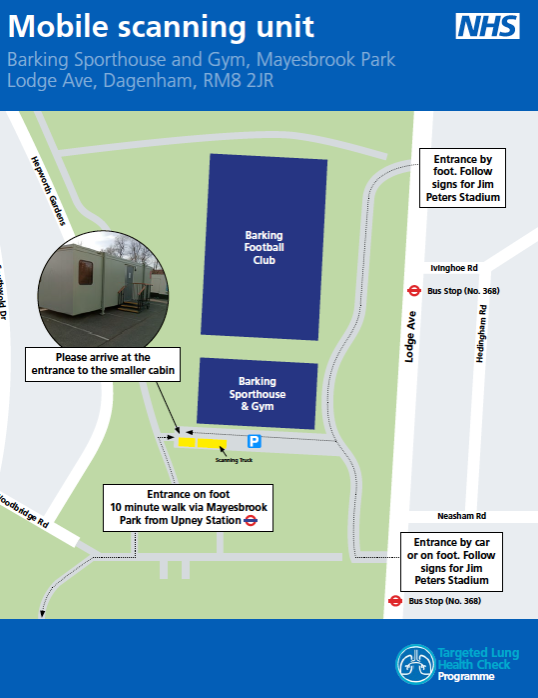 A map showing the location of the lung scan truck in Barking and Dagenham