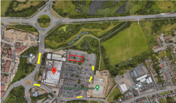 The image is showing the location of the lung truck in Tesco Car Park