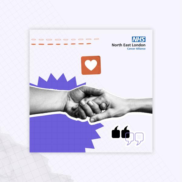 The image is of two hands joining in the centre of the image with an icon of a heart above them